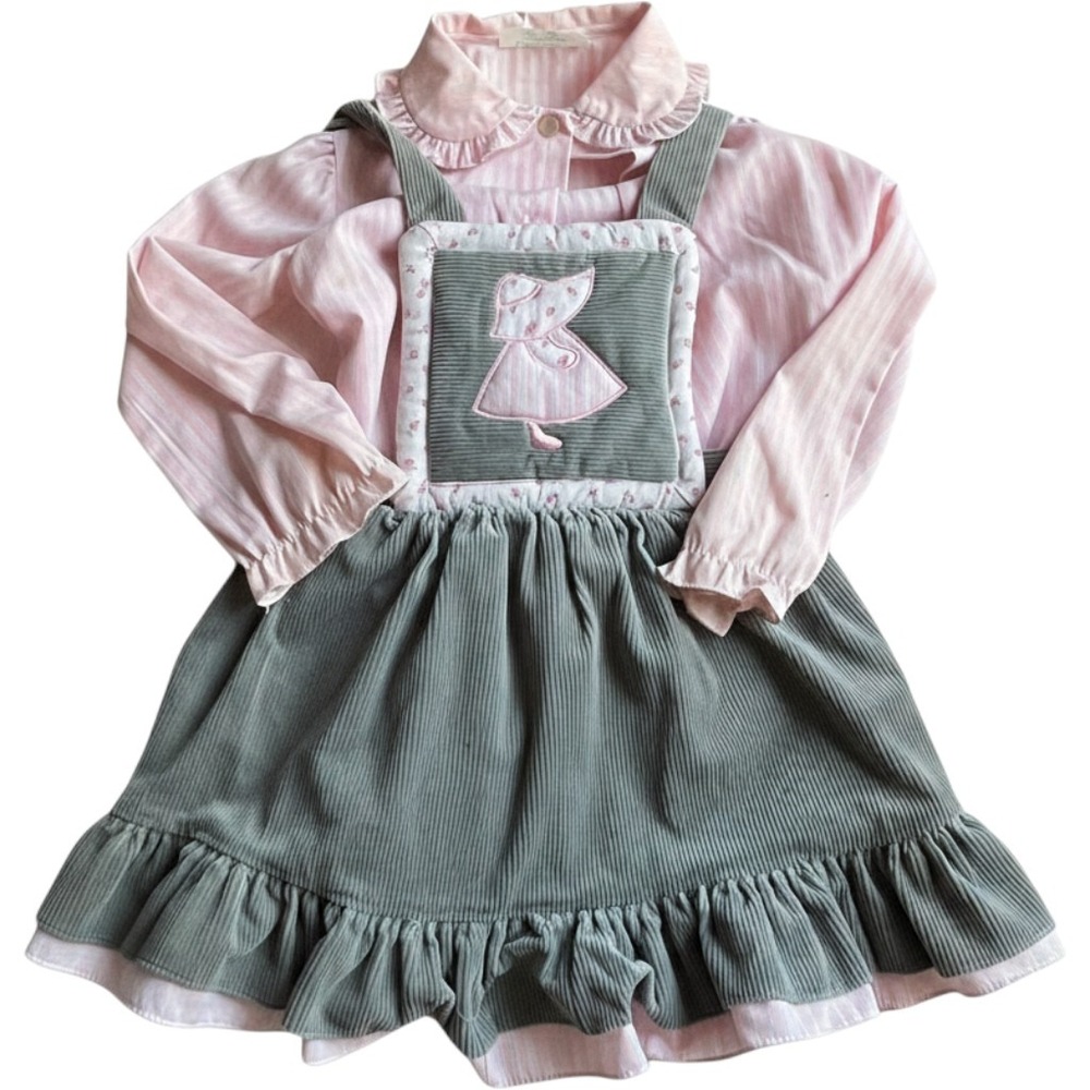 Tiny Tots Original 4T Vintage 90s pink Stripe Gray Corduroy Jumper dress cottage